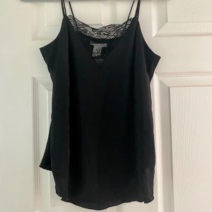 Black spaghetti strap tank with lace front